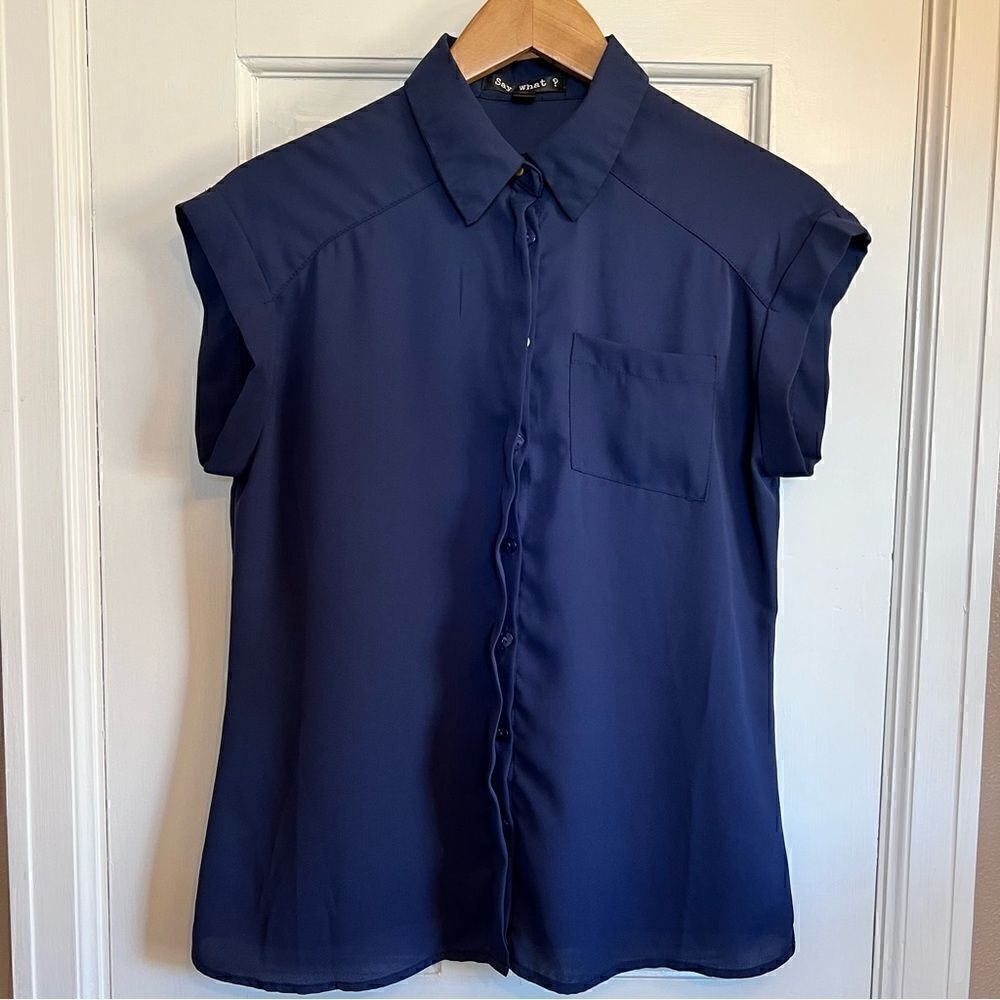 Blue button up blouse Medium - Picture 1 of 7